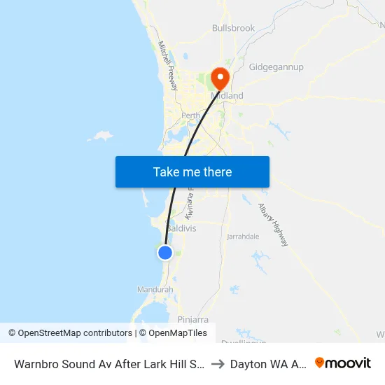 Warnbro Sound Av After Lark Hill Sports Complex to Dayton WA Australia map
