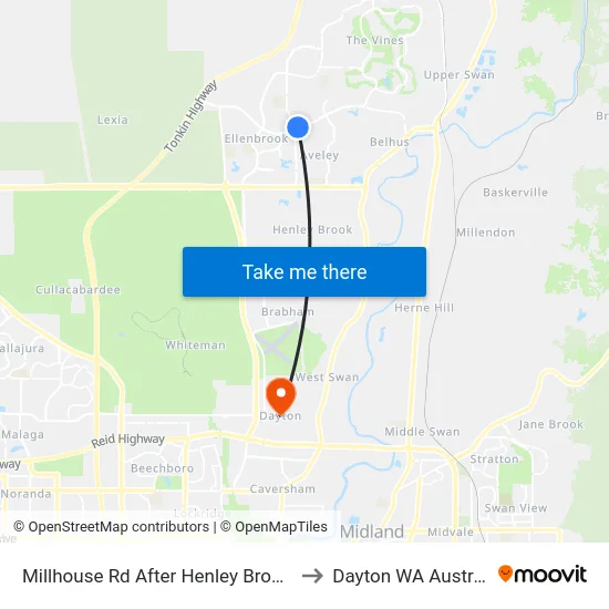 Millhouse Rd After Henley Brook Av to Dayton WA Australia map