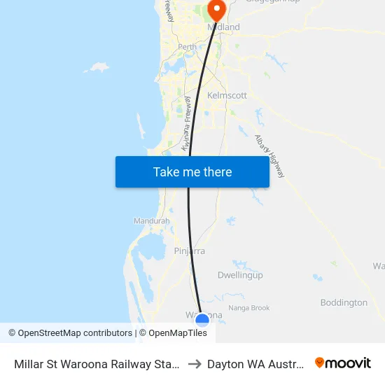 Millar St Waroona Railway Station to Dayton WA Australia map