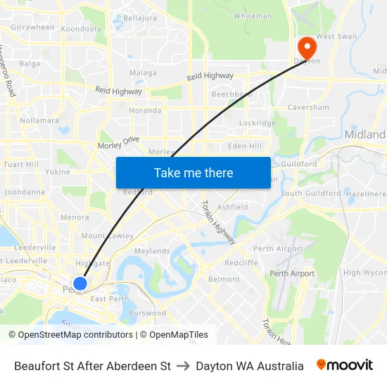 Beaufort St After Aberdeen St to Dayton WA Australia map