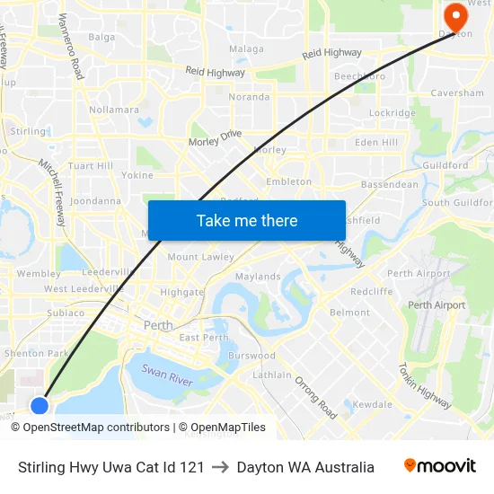 Stirling Hwy Uwa Cat Id 121 to Dayton WA Australia map