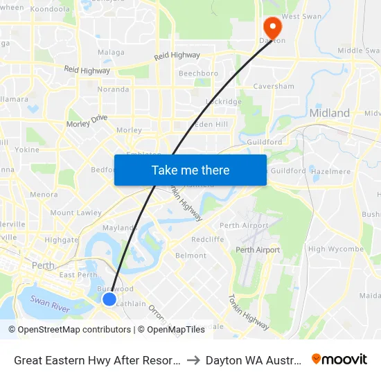 Great Eastern Hwy After Resort Dr to Dayton WA Australia map