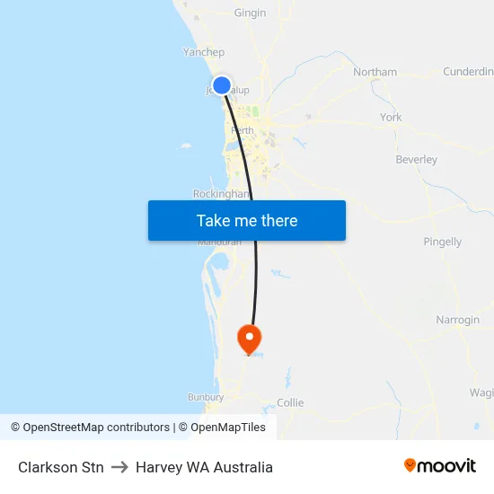 Clarkson Stn to Harvey WA Australia map