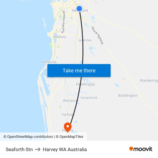 Seaforth Stn to Harvey WA Australia map