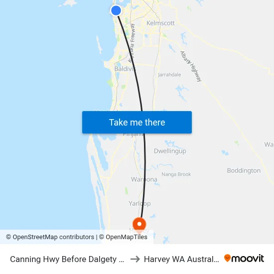 Canning Hwy Before Dalgety St to Harvey WA Australia map