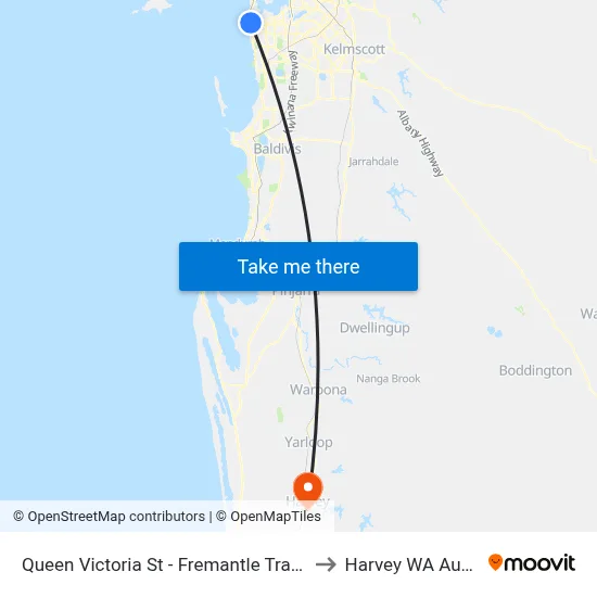 Queen Victoria St - Fremantle Traffic Bridge to Harvey WA Australia map