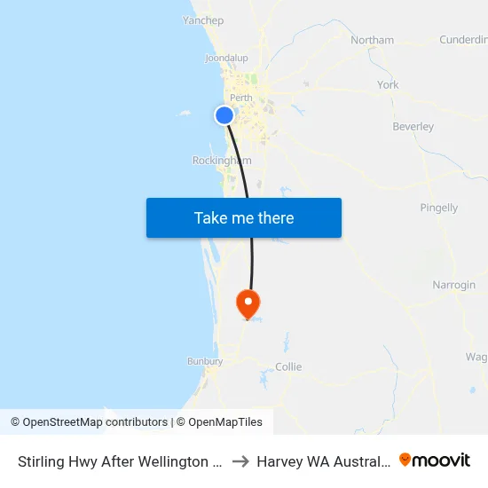 Stirling Hwy After Wellington St to Harvey WA Australia map