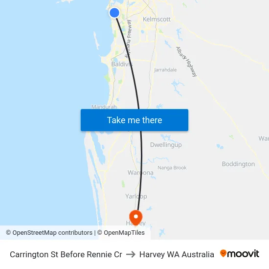 Carrington St Before Rennie Cr to Harvey WA Australia map