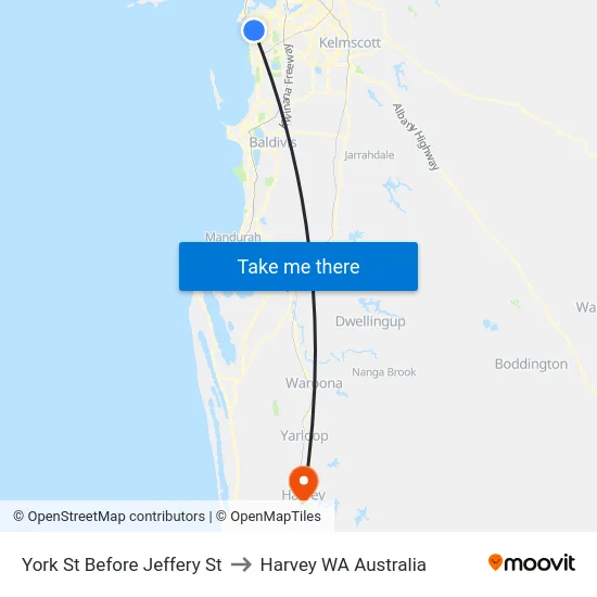York St Before Jeffery St to Harvey WA Australia map