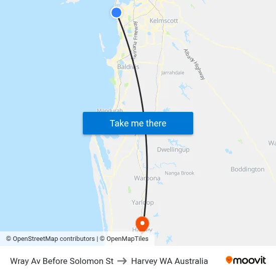 Wray Av Before Solomon St to Harvey WA Australia map