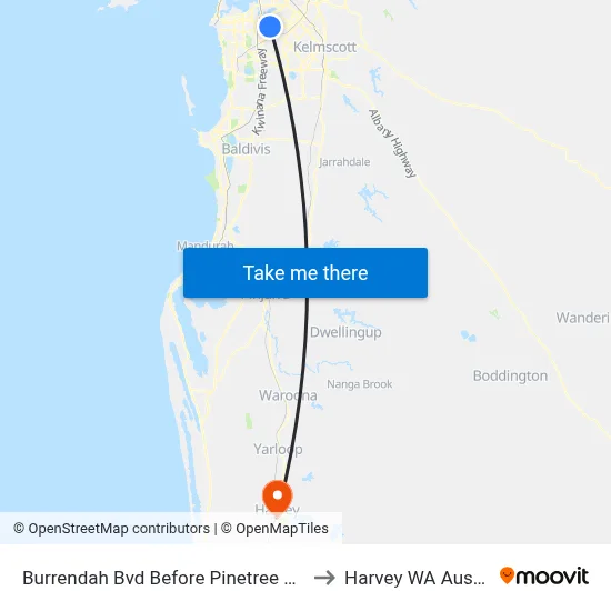 Burrendah Bvd Before Pinetree Gully Rd to Harvey WA Australia map