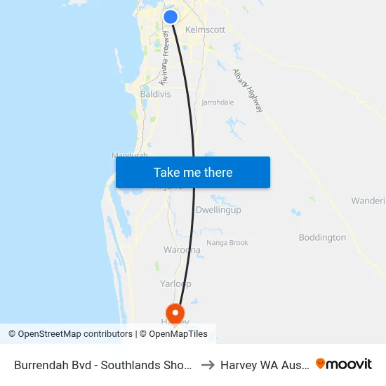 Burrendah Bvd - Southlands Shopping Ctr to Harvey WA Australia map