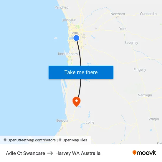 Adie Ct Swancare to Harvey WA Australia map
