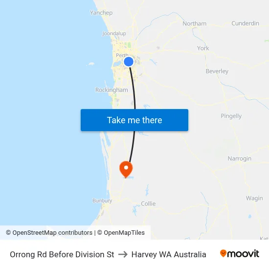 Orrong Rd Before Division St to Harvey WA Australia map