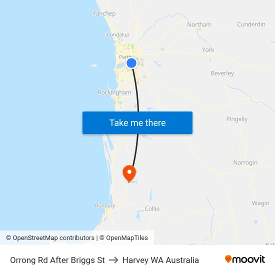Orrong Rd After Briggs St to Harvey WA Australia map