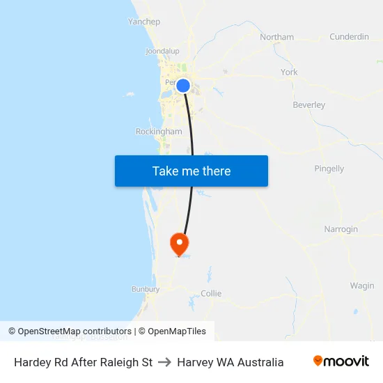 Hardey Rd After Raleigh St to Harvey WA Australia map