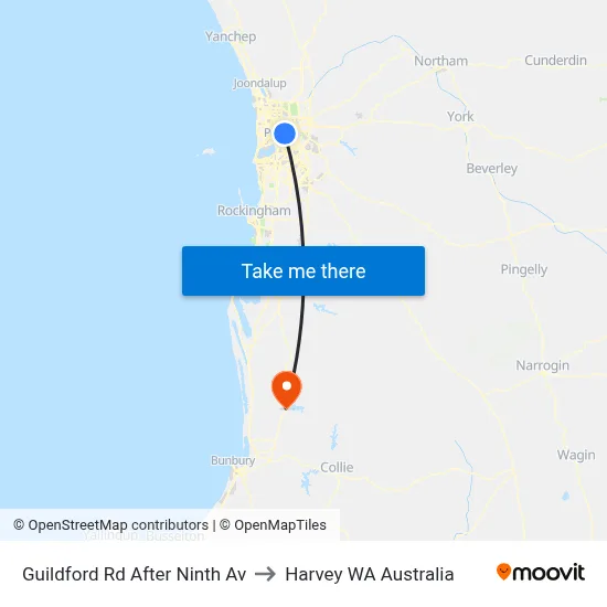 Guildford Rd After Ninth Av to Harvey WA Australia map