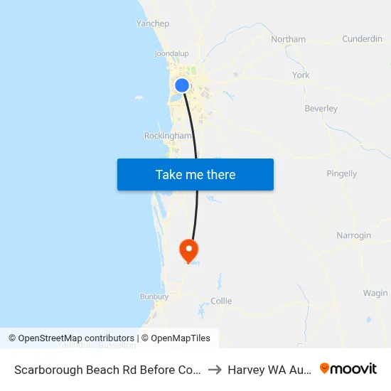 Scarborough Beach Rd Before Coronation St to Harvey WA Australia map