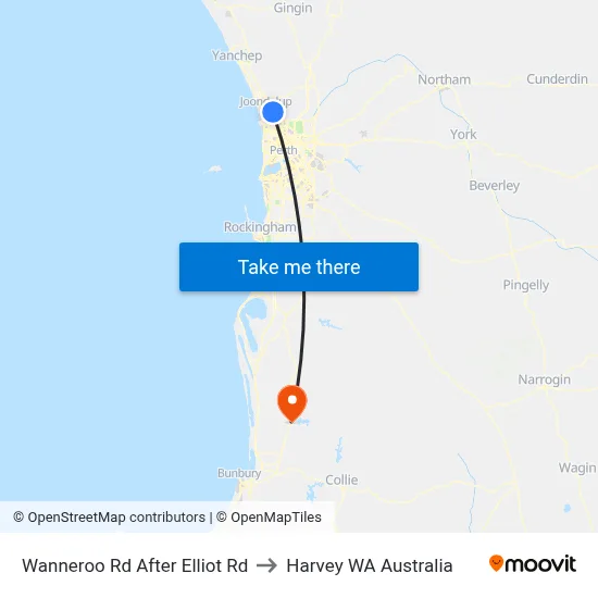 Wanneroo Rd After Elliot Rd to Harvey WA Australia map