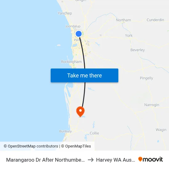 Marangaroo Dr After Northumberland Av to Harvey WA Australia map