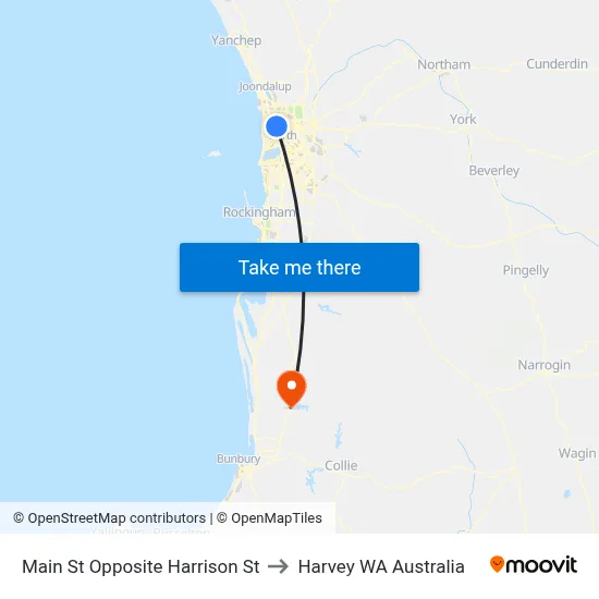 Main St Opposite Harrison St to Harvey WA Australia map