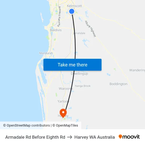 Armadale Rd Before Eighth Rd to Harvey WA Australia map