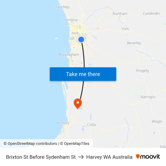 Brixton St Before Sydenham St to Harvey WA Australia map