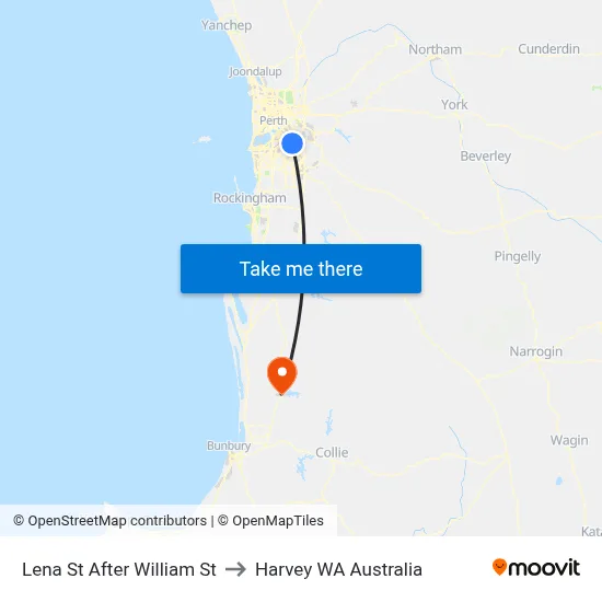 Lena St After William St to Harvey WA Australia map