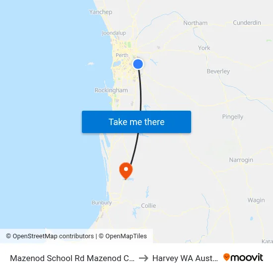 Mazenod School Rd Mazenod College to Harvey WA Australia map