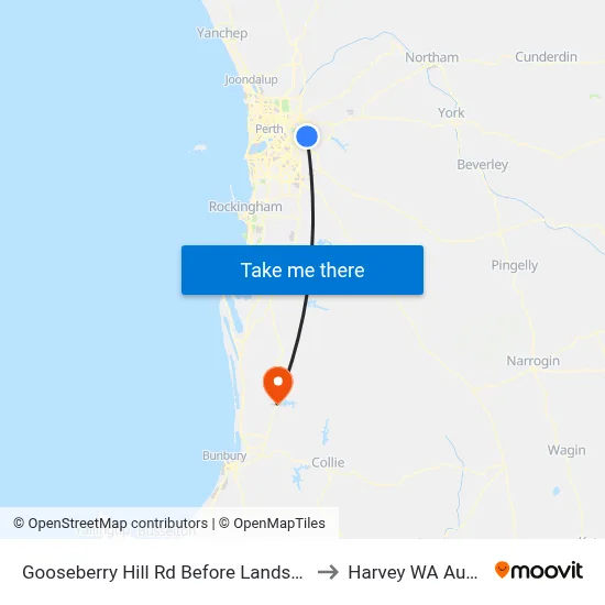 Gooseberry Hill Rd Before Landsdowne Rd to Harvey WA Australia map