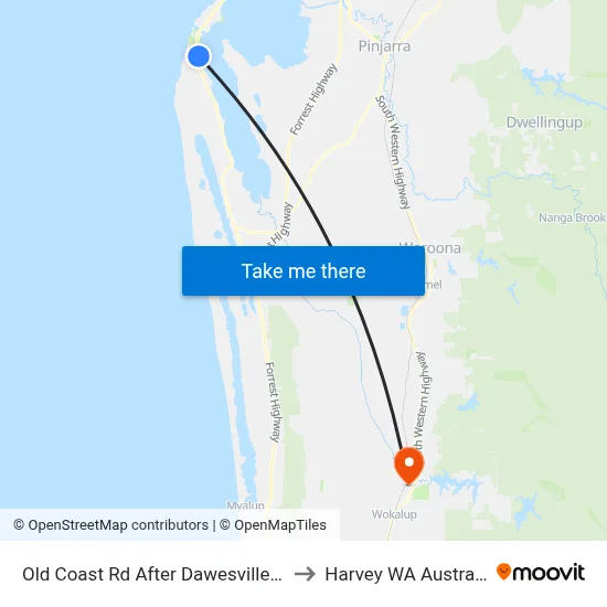 Old Coast Rd After Dawesville Rd to Harvey WA Australia map