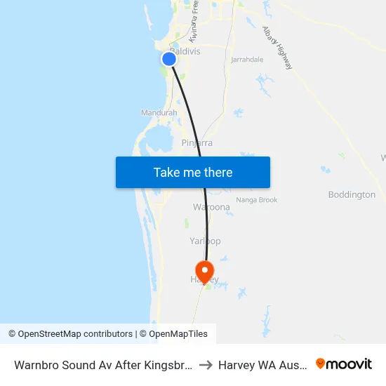 Warnbro Sound Av After Kingsbridge Rd to Harvey WA Australia map