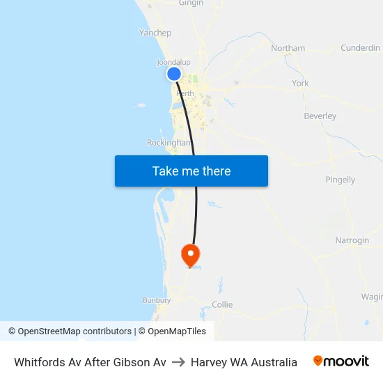 Whitfords Av After Gibson Av to Harvey WA Australia map