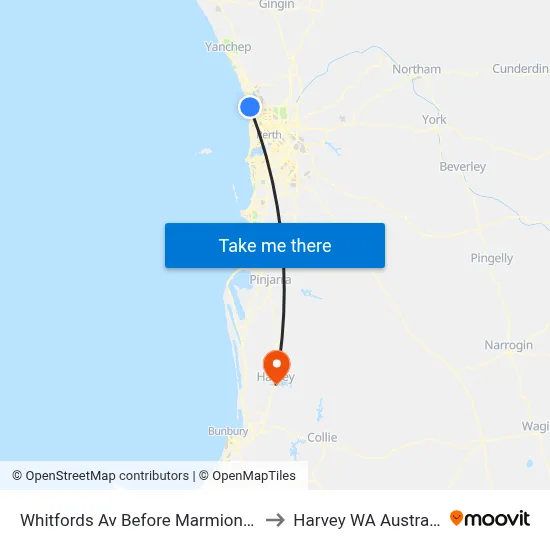 Whitfords Av Before Marmion Av to Harvey WA Australia map