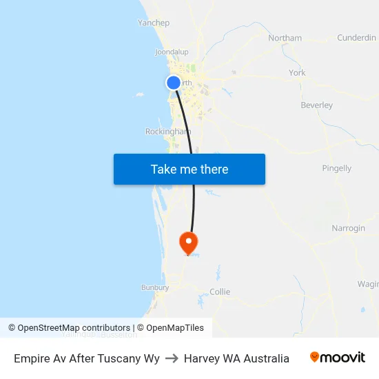 Empire Av After Tuscany Wy to Harvey WA Australia map