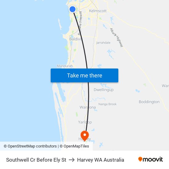 Southwell Cr Before Ely St to Harvey WA Australia map