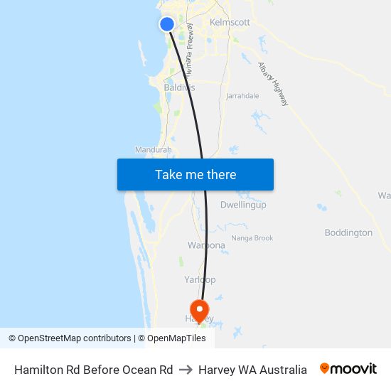 Hamilton Rd Before Ocean Rd to Harvey WA Australia map