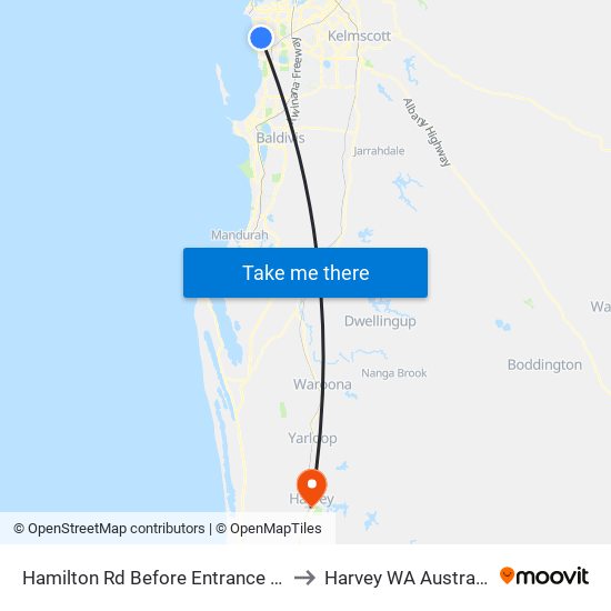 Hamilton Rd Before Entrance Rd to Harvey WA Australia map