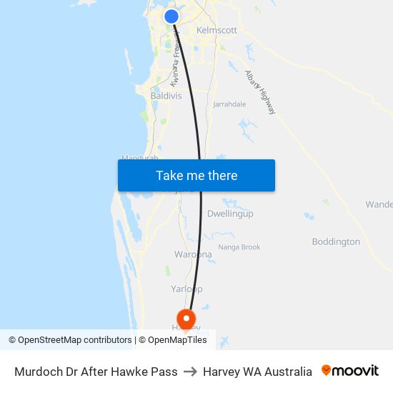 Murdoch Dr After Hawke Pass to Harvey WA Australia map