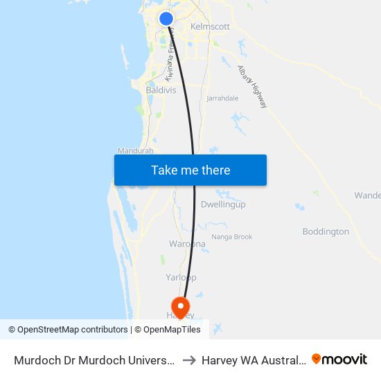Murdoch Dr Murdoch University to Harvey WA Australia map