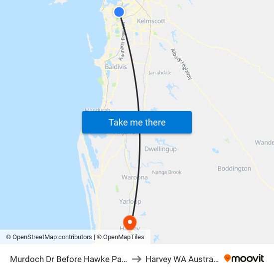 Murdoch Dr Before Hawke Pass to Harvey WA Australia map