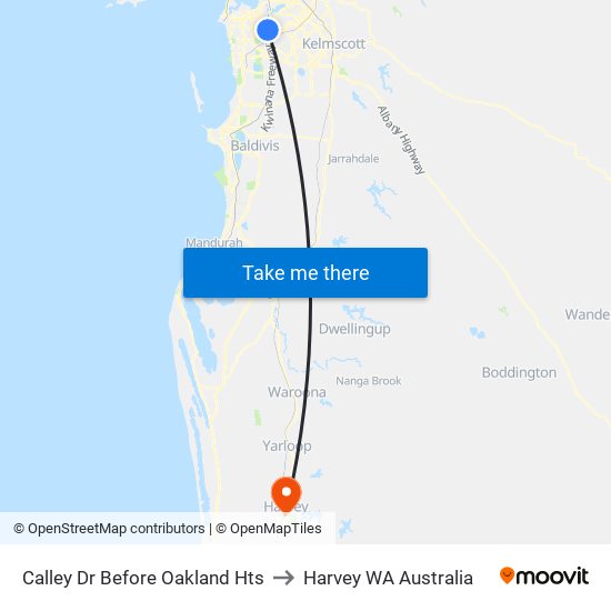 Calley Dr Before Oakland Hts to Harvey WA Australia map