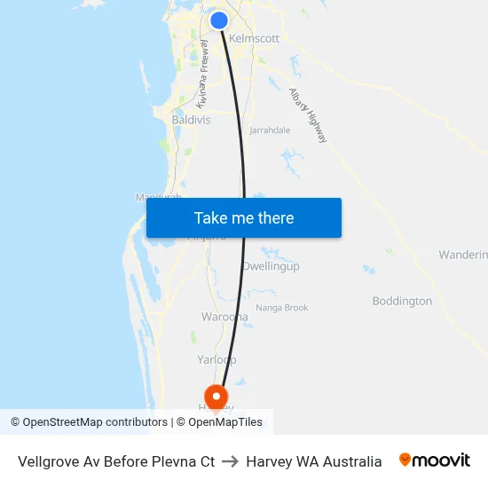 Vellgrove Av Before Plevna Ct to Harvey WA Australia map