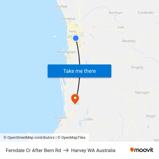 Ferndale Cr After Bern Rd to Harvey WA Australia map