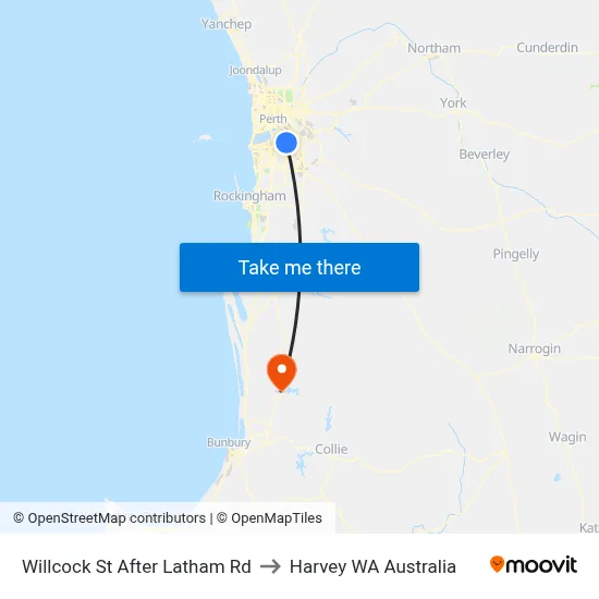 Willcock St After Latham Rd to Harvey WA Australia map