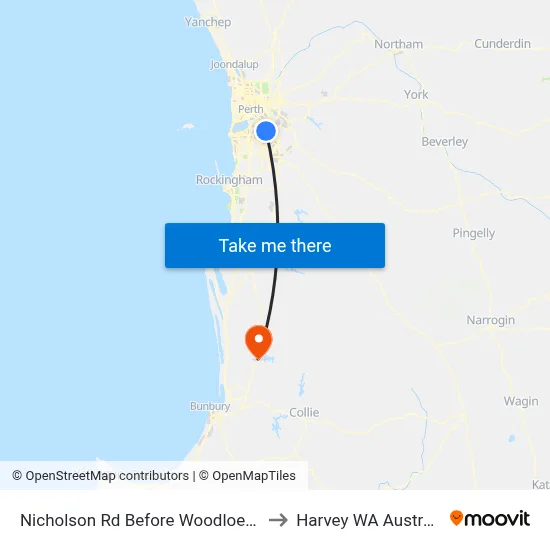 Nicholson Rd Before Woodloes St to Harvey WA Australia map