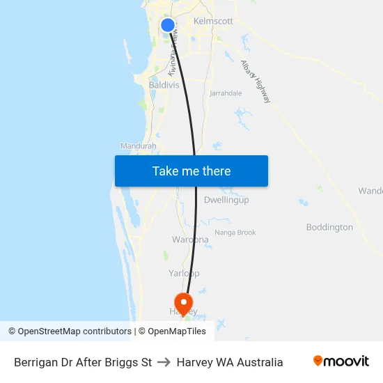 Berrigan Dr After Briggs St to Harvey WA Australia map