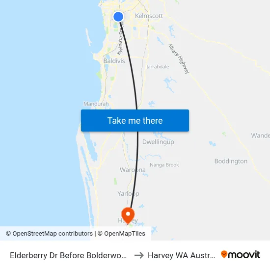 Elderberry Dr Before Bolderwood Dr to Harvey WA Australia map