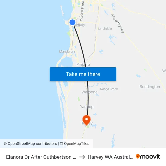 Elanora Dr After Cuthbertson Dr to Harvey WA Australia map