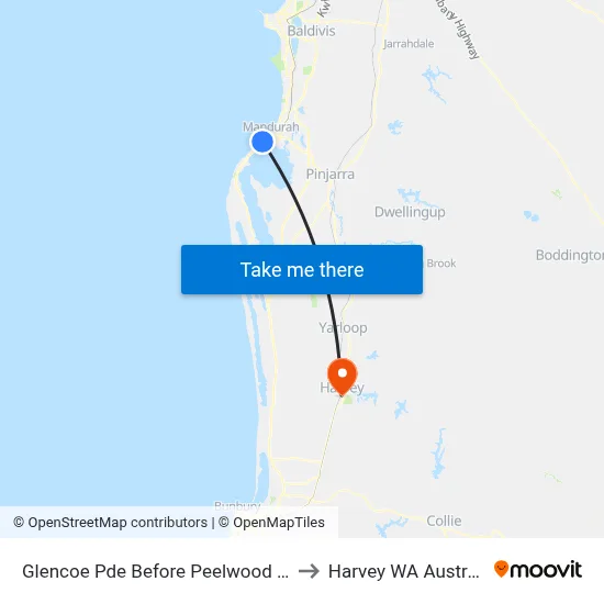 Glencoe Pde Before Peelwood Pde to Harvey WA Australia map